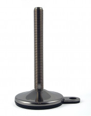 Stainless steel feet – heavy load – Stainless steel adjustable feet Ø 100 with fixing, 10° tilting screw, vulcanized pad